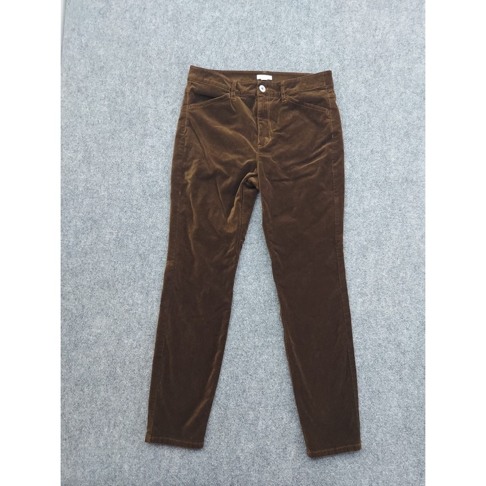 J Jill Velvet Velour Pants womens 8 Brown Stretch Tapered Ankle Casual Mid Rise